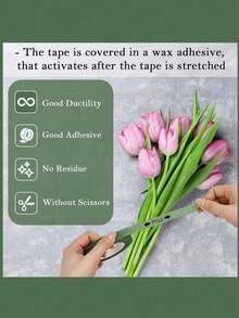 Green Floral Tape, Strong Adhesive Packaging Material, Handmade DIY Flower Stem Decorative Tape For Bouquets And Gardening - Green - View 6