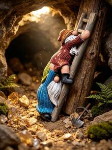 1 Stück Stück Harz-Kletterleiter Paar Gnom Statue, Strickpullover gesichtsloser Zwerg Baum Hängeornament, süße Outdoor Garten Rasen Terrasse Dekofigur Geschenk - A - Übersicht 3