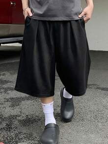 1pc Boys' Teen Summer Fashion Versatile Casual Commute Comfortable Loose 7/10 Pants - Black - View 6