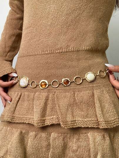"1pc Western Retro Malard Style Imitation Agate Patchwork Round Ring Light Luxury Irregular Marble Texture Floral Tail Golden Adjustable All Seasons I