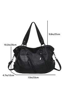 Fashion Solid Color PU Tote Bag, Shoulder Tote Bag, Suitable For Women Shopping, Commuting And Daily Use - Black - View 2