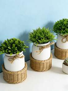 1/3pcs Mini Artificial Potted Plants, Realistic Fake Greenery Lawn Potted Plants, Small Artificial Plant Decor, Suitable For Home Desktop, Office, Wedding Party Indoor Decoration - Multicolor - View 4