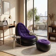Inflatable Sofa, Soft Lounger With Footrest, Inflatable Sofa For Living Room, Outdoor Travel, Camping, Easy To Use - Purple - View 2