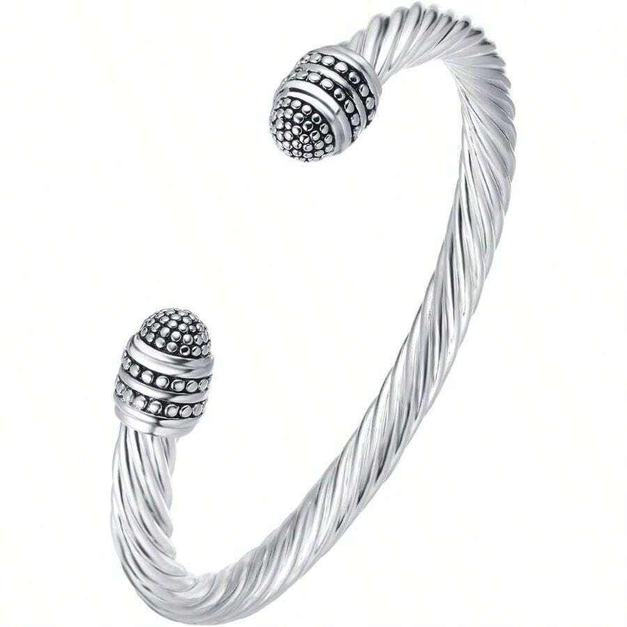 UNY JEWEL Make A Statement With Our Two Tone Twisted Cable Wire Ball Weave Cuff Bangle Makes A Thoughtful And Stylish Gift - Silver Caviar - View 1
