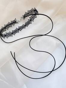 1pc Women's Gothic Choker Dark Lace Double Layer Tie Bow Fashion Personalized Neck Chain Choker Collar - Multicolor - View 5