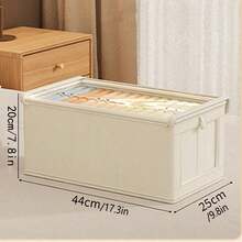 1Pc Foldable Woven Fabric Storage Bin With Flip Lid & Clear Mesh Window, Dustproof Clothes Organizer Box With Side Handle, Breathable See-Through Container For Fast Item Identification, Stackable Closet & Wardrobe Storage Holder For Shirts Pants Line,Bedroom Room Decor,Back To School - Beige - View 9
