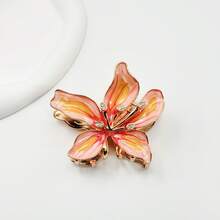 Summer Beach Vintage Gradient Lily Hair Claw, Oil-Drip Enamel Petal Exquisite Rhinestone Hair Clip, Luxury Gilded Alloy Material Non-Pulling Hair, Beach Vacation, Evening Dress, Photo Styling, Commute Half-Up Hair Accessory, Hibiscus/Hawaiian Flower Casual Zinc Alloy Hair Claw, Hair Claw Summer - Hawaiian Flower Hair Claw - View 8
