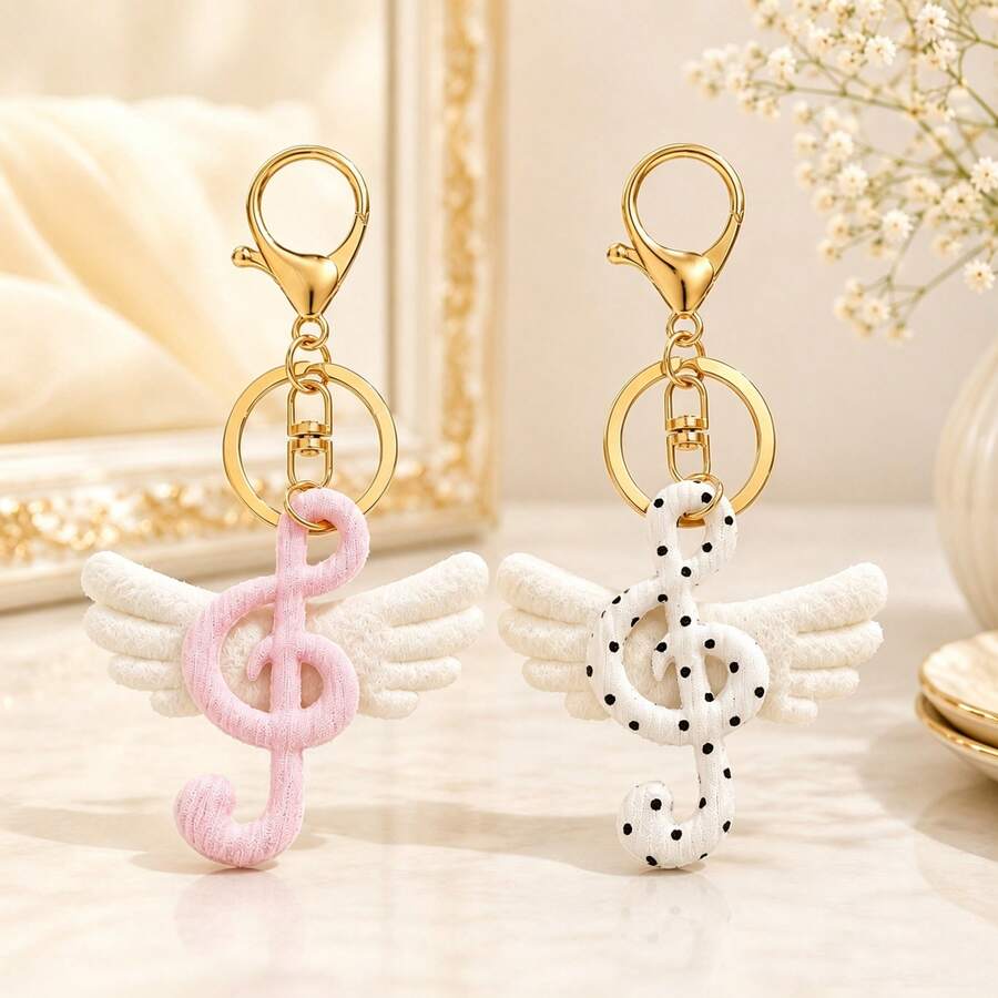 1pc/2pcs Women's Sweet Cool Polka Dot Music Note Angel Wing Pendant Keychain Vintage Sweet Style Bag Charm,Purse Charms - Multicolor - View 1