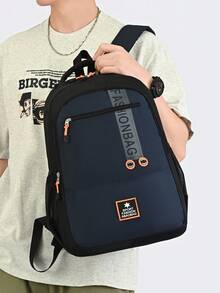 Unisex Backpack, Black & Grey Contrast Color Sports Star Logo Daily Use Bag, Multiple Front Zipper Pockets, Suitable For School, Gym, Daily Commute - Multicolor - View 2