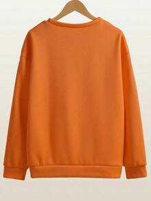 Plus Size Halloween Sweatshirt, Casual Autumn/Winter Pullover, Crew Neck Long Sleeve Sweatshirt, Vacation Style Autumn Collection - Orange - View 2