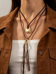 1 pieza Collar en forma de Y estilo granja occidental para mujer, adecuado para el uso diario, fiestas y reuniones, combina con elementos de mezclilla - Dorado - Ver 6