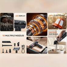 Mini Car Vacuum Cleaner 11000PA Powerful Suction Handheld Rechargeable Vacuum With LED Light And Multiple Accessories Portable For Car Interior, Home And Office Use 11.1V 2000mAh - Wireless - View 4