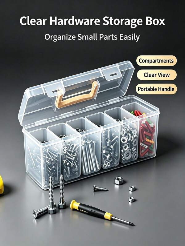 7pcs/1set Or 14pcs/2sets (6 Small Boxes + 1 Large Box) Tool And Parts Storage Box, Multi-Compartment Portable Transparent Tool Organizer With Lid, Home Screw, Wrench And Hardware Accessories Sorting Box, Toy Organizer, Portable Divided Storage Box, Suitable For Home DIY And Outdoor Work, Screw Accessories Sorting, Home Desktop And Drawer Organizer