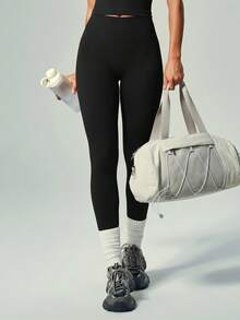UONNOU 2Pcs High Waist Peach Butt Lifting Ribbed Seamless Workout Shorts & Leggings Active Set - Black - View 6