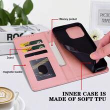 GLANDOTU Funda de teléfono de cuero PU con relieve, diseño de billetera con ranura para tarjeta, apta para múltiples marcas y modelos de teléfono, impermeable, a prueba de golpes, a prueba de caídas, a prueba de arañazos, protección de cobertura completa - Rosa - Ver 3