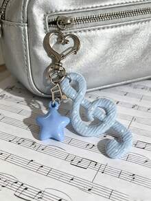 1pc Korean Ins Vintage Sweet Polka Dot Fabric Musical Note Keychain, Pentagram Heart Star Musical Note Bag Charm - Multicolor - View 13