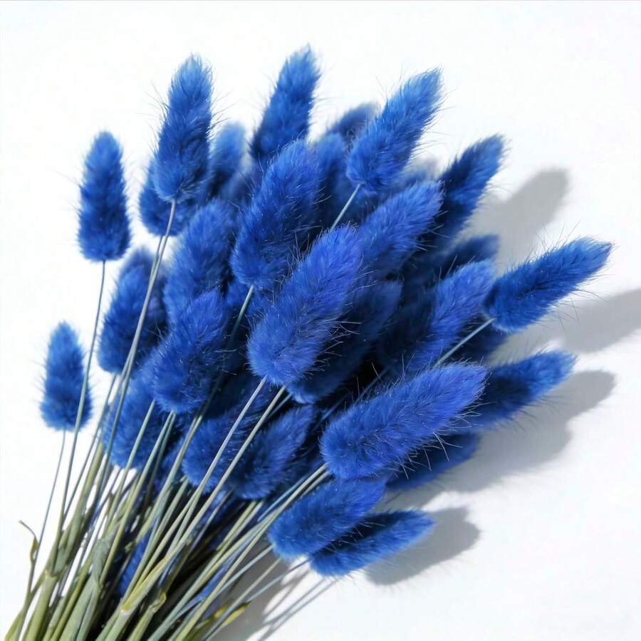 120pcs Artificial Blue Rabbit Tail Grass, For Vase Decoration, Bohemian Style Flowers, Wedding Decor Flowers. - Blue 120 PCS - View 1