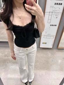 2026 Summer New Arrival Red Polka Dot Tie-Up Hanging Camisole Women's Cropped Short Top Adjustable Front Tie Slim Fit Sexy Sweet & Spicy Design Soft B - Black [with Padded Cups] - View 2