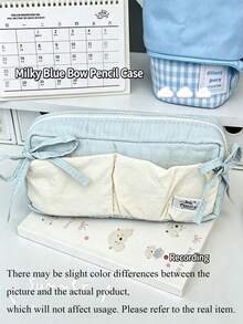 1pc Cute Polka Dot Bowknot Large Capacity Zipper Pencil Case, Student Stationery Storage Bag, Multifunctional Fabric Storage Pouch, First Day Of School - Multicolor - View 14