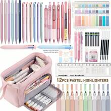 56pcs Luxury Stationery Set, Includes 1 Multi-Function Double-Window Pencil Case, 7 Black Gel Pens, 6 0.5mm Mechanical Pencils, Ruler, Eraser And More, Suitable For Middle School Students Back To School, Office And Study Supplies - Stationery Set - View 11