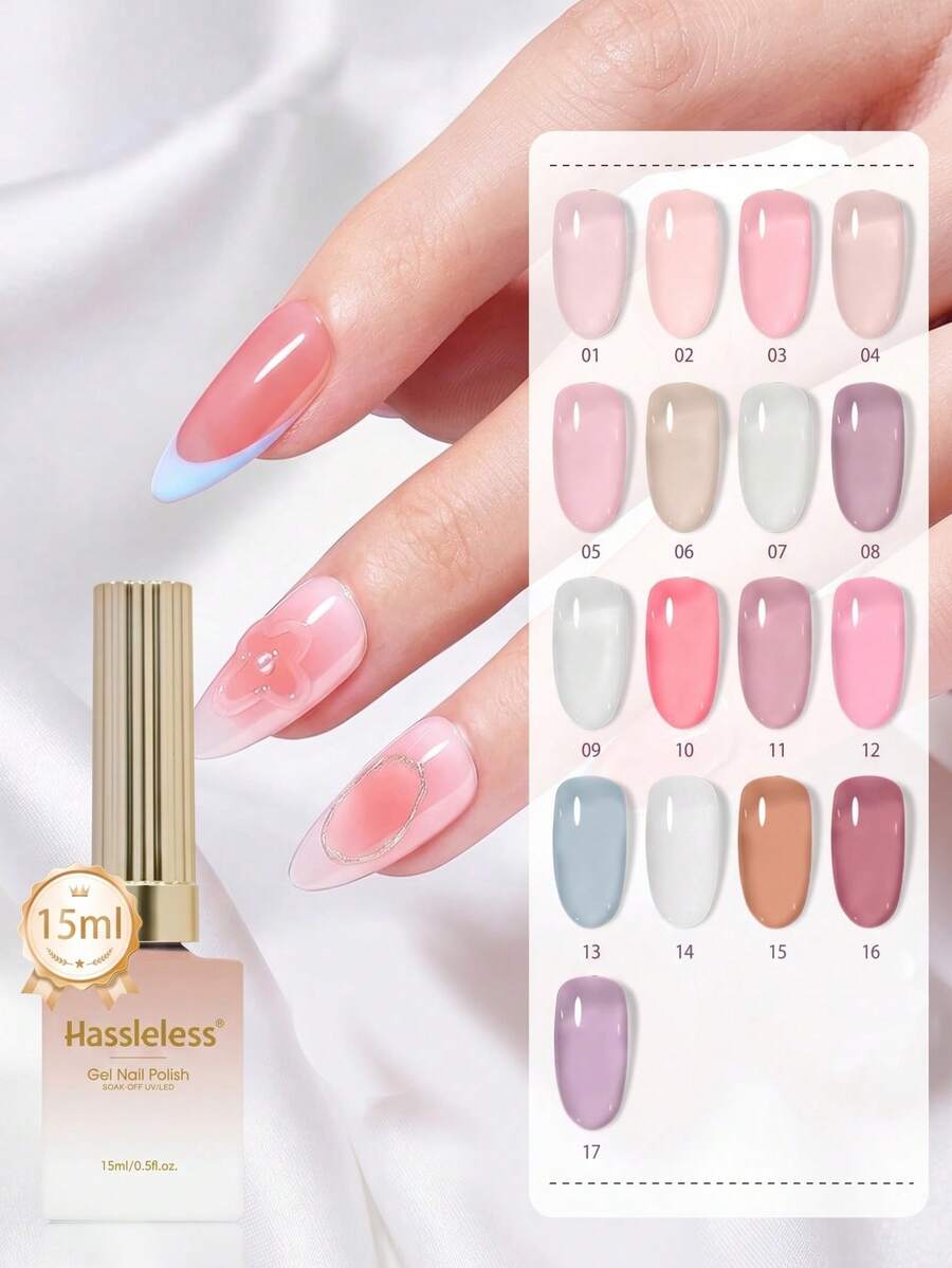 Hassleless 1pc 0.5oz (15ml) Translucent Nude Pink Gel Nail Polish - Use LED Nail Gel, Create Long-Lasting Nails In Minutes, Suitable For All Seasons - Multicolor - View 1