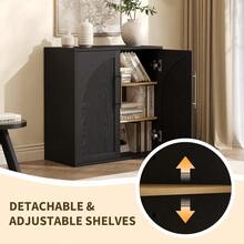 strundghti 2pcs Farmhouse Arched Sideboard Buffet Cabinet – Wood Storage Credenza With 2 Adjustable Shelves, Anti-Tip Safety Kit, Media Console For Living Room, Kitchen Coffee Bar, Bedroom - Black - View 5