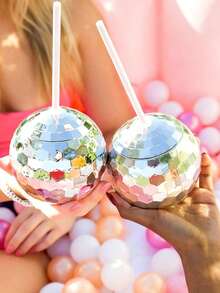 2pcs/6pcs Disco Ball Cups, Beverage Cups With Straws, Silver Metallic Foil Colorful Graduation Anniversary Bachelorette Party Birthday Disco Cups, Suitable For Parties, Graduation Parties (Straws Not Included) - Multicolor - View 3