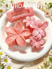 FURDANXINYI 3pcs Marble Flower Hair Clip Set, Asymmetrical Random Texture Flower And Rectangular Hair Clips, Non-Slip Large Size Women Hair Accessories, Essential For Summer Daily Styling - Multicolor - View 10