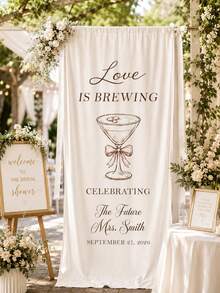 Custom Wedding Welcome Sign | Vertical Fabric Wedding Banner | Personalized Name & Date Backdrop | Rustic Outdoor Ceremony Decor - Multicolor - View 4
