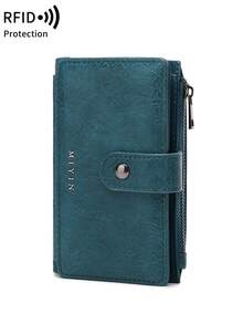 MIYIN Vintage RFID Blocking Multi-Function Multi-Slot Short Wallet With Zipper And ID Window, Suitable For Carrying Credit Cards, Cash, Letters, Etc., Vintage Casual Style, Can Hold Coins, Credit Cards, ID, Cash, Letters, Etc. Tri-Fold Design, Zipper Wallet, Christmas Gift, Thanksgiving Gift, Birthday Gift, Anniversary Gift, Men's Wallet, Handbag, Long Wallet - Teal Blue - View 6