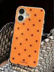 時尚手機殼，極簡可愛設計，黑白波點圖案，適用於 iPhone 11 至 17 系列，包含 Pro Max 版本 - 亮橙色 - 查看 2