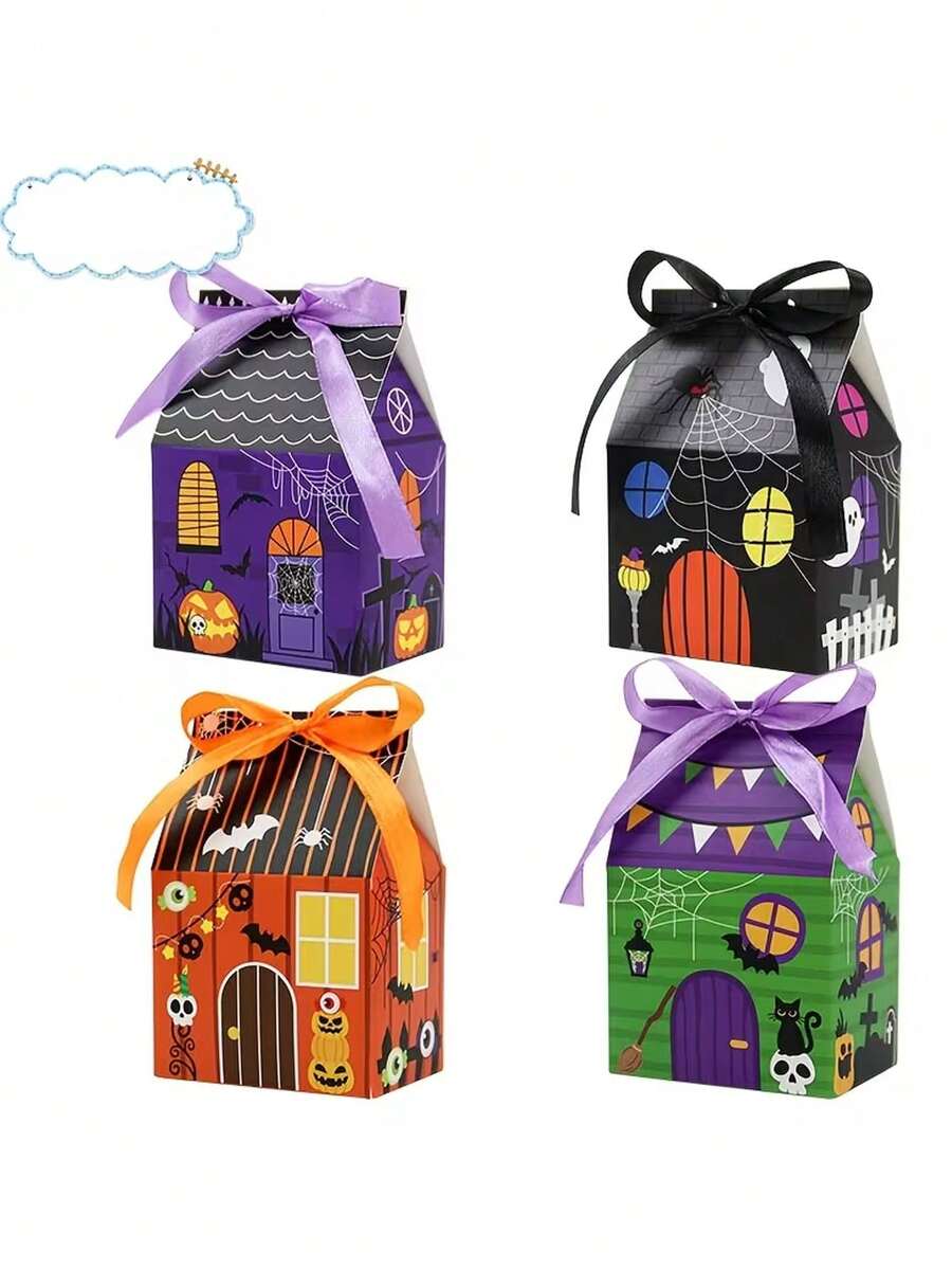 12pcs Assorted Halloween House Shaped Gift Boxes, Spooky Haunted House ...