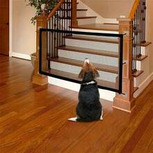 Single-Layer Retractable Pet Fence (Suitable For Cats And Dogs) - Made Of PE Mesh And Transparent Hook Design, Portable And Adjustable, Indoor And Outdoor Use, Space-Saving Pet Gate With Fashionable Paw Print Decoration, Easy Installation For Home And Yard, Lightweight Material - Multicolor - View 3