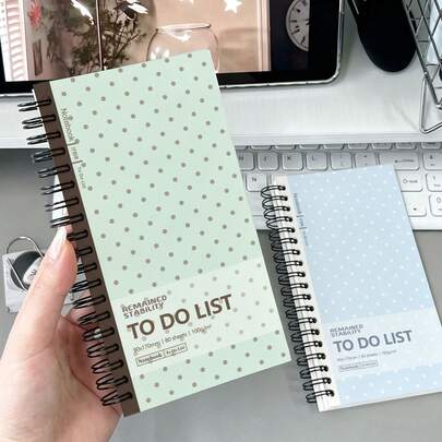 1pc A6 Korean Style Polka Dot To-Do List Planner Notebook, Highly Attractive Student Notebook, Portable Spiral Binding, Back To School Essential! Office Work, Campus Learning, Daily Planning, Checklist Recording, Time Management, Monthly Tracking, On-The-Go Notes, Desktop Memo, Scrapbooking, Holiday Gift, Birthday Present, Best Friend Gift, Commute Companion, Home Planning, Self-Study Record