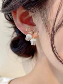 2pcs Topshiny Bow & Flower Decor Stud Earrings Valentines,Mom,Mother,Mother's Day,Gift - Multicolor - View 3