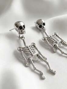 1pc European & American Popular Halloween Funny Creative Personalized Exaggerated Skeleton Frame Earrings Studs - Multicolor - View 4