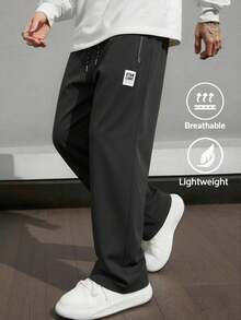 Men's Fashion Casual Long Pants, Straight Leg Casual Work Pants, Spring/Autumn Street Outdoor Wear, Elastic Waist Running Sports Pants Black Fall - Black - View 1