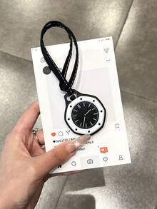 SOKI 新款女款石英手錶，發光指針，多邊形錶盤飾有格紋紋理與鉚釘設計，極簡時尚，完美搭配手提包或背包，適合日常配戴、返校、查看時間，生日禮物，也是送給自己或朋友的理想選擇 - 黑色 - 查看 8