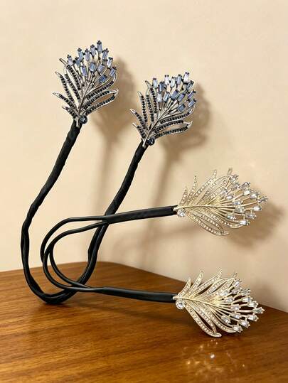 1pc Luxury Rhinestone Feather Hair Twist Clip, Women's Vintage Crystal Embellished Slouchy Twist Hair Band, Elegant Party Head Accessory