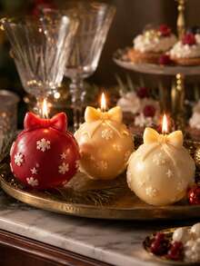 Christmas Decoration Ball Aromatherapy Candle Silicone Mold, Integrated Bowknot Snowflake Embossed Round Ball Casting Mold, Suitable For Aromatherapy Wax And Home Decor, Ideal For Window Display Arrangement, Christmas Gift Box Inner Decoration, Bulk Customized Holiday Handmade Gift Mold - Silicone Candle Mold - View 3