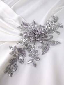 Gaun Bodycon Midi Putih Elegan AOMEI untuk Wanita Ukuran Plus, Leher Bulat, Pinggang Berkerut, Aplikasi Daun Rhinestone, Ruffle, Belahan, Gaun Formal untuk Tamu Pernikahan - Putih - View 4