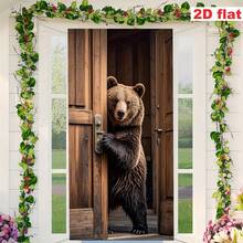 2D Flat Banner 1pc, Polyester Material, Door Frame Banner, 2D Door Banner, Hungry Brown Bear Opening Door, Door Cover Banner, Polyester Material, Multi-Functional Hanging Decoration, No Electricity Required, Suitable For Most Doors Universal Use, Seasonal Party Decoration - Multicolor - View 5