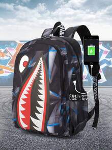 2pcs Shark Backpack + Chest Bag Set, Large Capacity Oversized Backpack, Personalized Full Print School Bag, Suitable For School, Travel, Vacation, Oxford Fabric Material, Back To School College Style Combo Bag - Multicolor - View 3