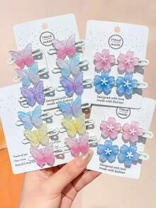 10/5pcs/Set Iridescent Transparent Hair Clips, Butterfly & Flower Designs, Clear Sweet Cute Hair Accessories - Suitable For Girls And Teenagers, Perfect For Daily Wear, School, Vacation, Commuting, Spring Outings, Photography And More - Multicolor - View 1