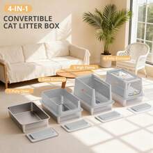 Edelstahl-Katzenstreubox, Vollständig Geschlossen, Große Metall-Katzenstreubox mit Hohen Seitenwänden und Transparentem Deckel 120 ° Kehrschaufel und Matte, lila, XL 1OIM - Hellgrau - Übersicht 5