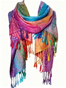 1pc Fashionable Ladies Silk Scarf Luxury Satin Shawl Cashmere Scarf Robe - Pink - View 3