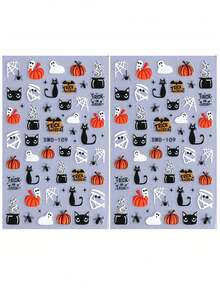 2pcs/1pc - Halloween Embossed Nail Stickers - Self-Adhesive 3D Nail Decals, Halloween Theme Nail Stickers, Including Ghosts, Pumpkins, Black Cats, Skulls, Spider Webs And Floral Patterns, Suitable For DIY Nail Art, Halloween Party Decoration, Halloween Decoration Props, Halloween Party Gifts, Notebook Decoration, Sticker Decoration, Random DIY Stickers. Suitable For Halloween Nail Art Decoration, Halloween Party Decoration, Party Stickers, Party Gifts. - Multicolor - View 15