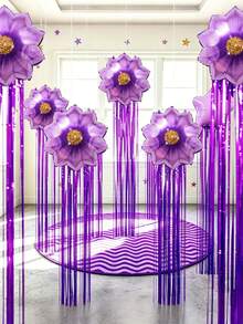 6 Peças Decorações de Cortina com Borlas de Girassol Dourado/Rosa/Vermelho/Roxo - Bola de Folha de Girassol de 21,5 Polegadas com Borla de 2m, Suprimentos de Festa de Luxo, Perfeito para Decoração de Festa de Aniversário, Festa de Princesa, Casamento, Ação de Graças, Dia dos Namorados, Eventos de Despedida de Solteira. - Cortina de chuva de flores - Visão 2