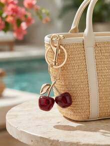 1pc Unique Cherry Keychain With Shiny Resin Pendant, Suitable For Women's Wallets And Bags, Bag Charm, Travel And Portable Use - Multicolor - View 3