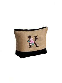 Women's Beach Tote Bag With Shoulder Strap, Pink Peony Flower A-Z Letter Print Tote Bag, Comes With Shoulder Strap And Makeup Bag; Vacation Beach Commute Shopping Bag, Gift Bag With Side Pockets, Large Capacity Handbag, Can Hold Books, Cosmetics, Parasol, Suitable For Daily Commute, Travel, Picnic, Camping, Students, Large Capacity Laptop Tote Bag, Student Commute Canvas Bag, Back To School Gift, Teacher's Day Gift - Multicolor - View 30